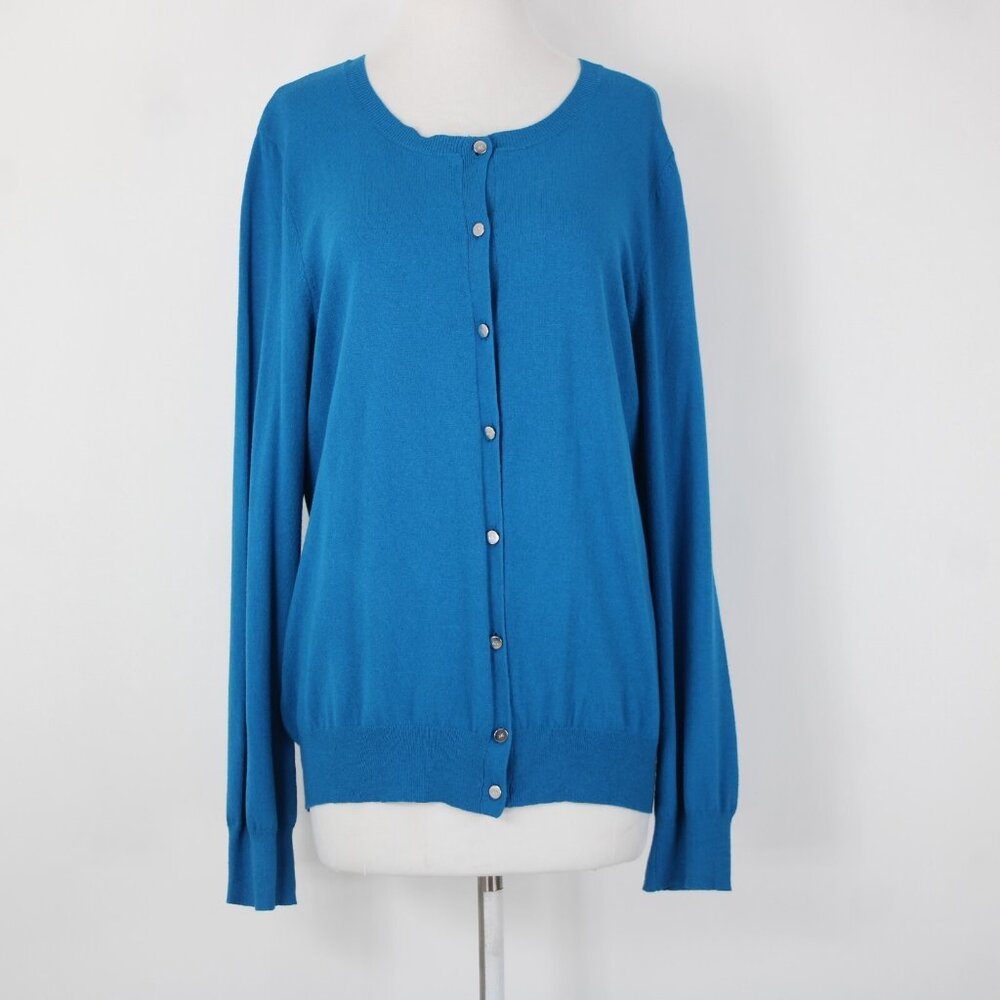 Anne Klein $89 Sz XL Peacock Blue Silver Buttons Viscose Cardigan Sweater - Picture 2 of 14